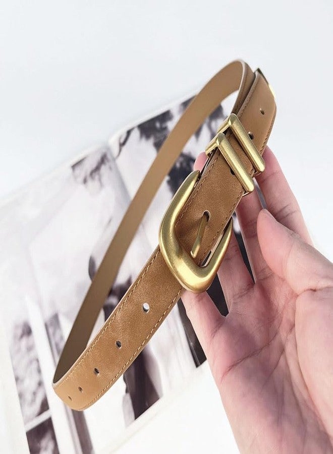 Yuangu Womens Belts for Jeans Dresses Ladies Leather Waist Belt with Silver Buckle (Suede Brown Gold, 105cm/Fit Waist 25"-33") - Image 4